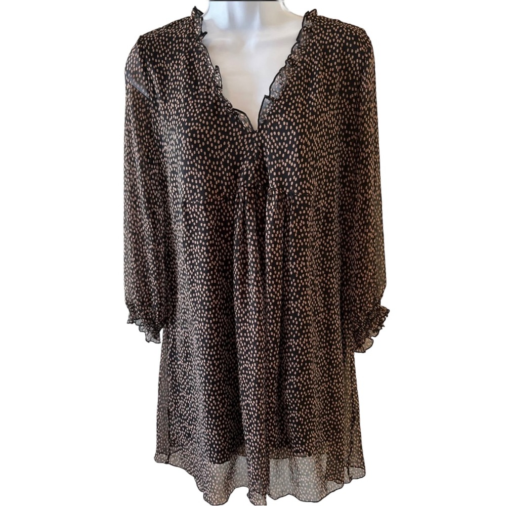 ZARA Woman's Mini Chiffon Black/Tan Dress Size M